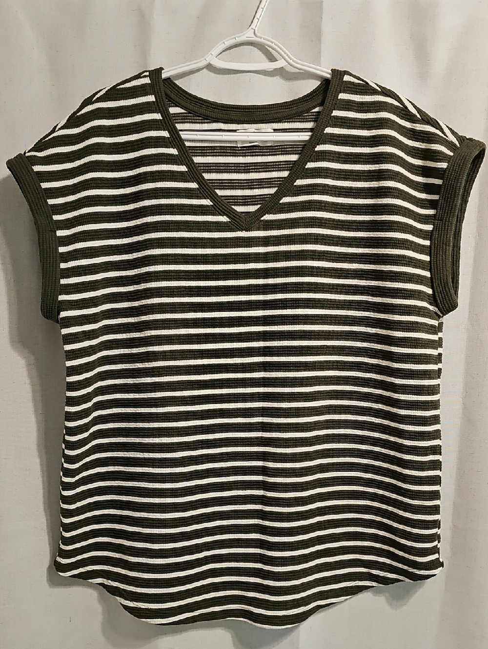 Maurices Olive & White Striped V-Neck Tank